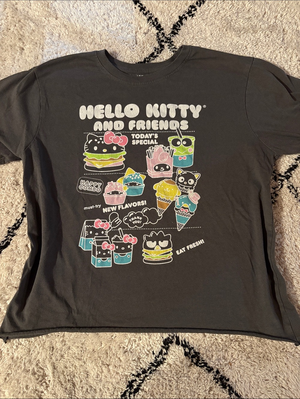 Hello Kitty and Friends Grey Tee with Pastel Character Food Graphics